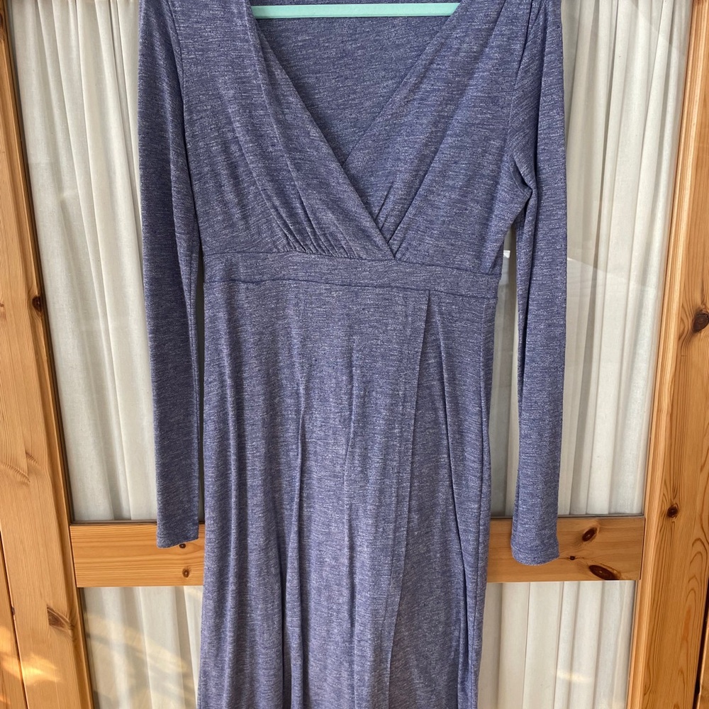Athleta Heather Blue Long Sleeve Faux Wrap Dress